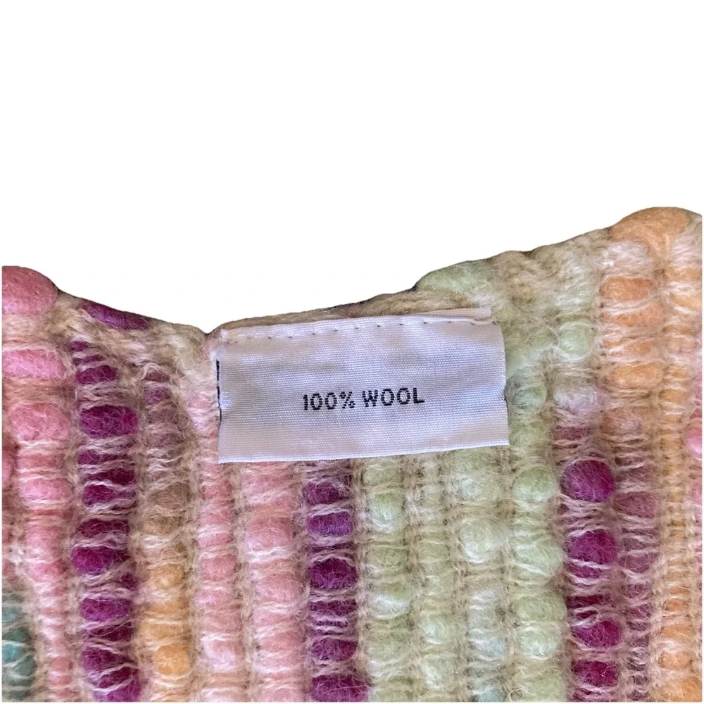 100% Wool Handmade Rag Rug w/ Fringe 52.7